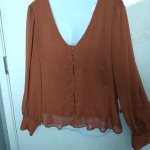 Womens Nine West V neck Long Sleeve Blouse